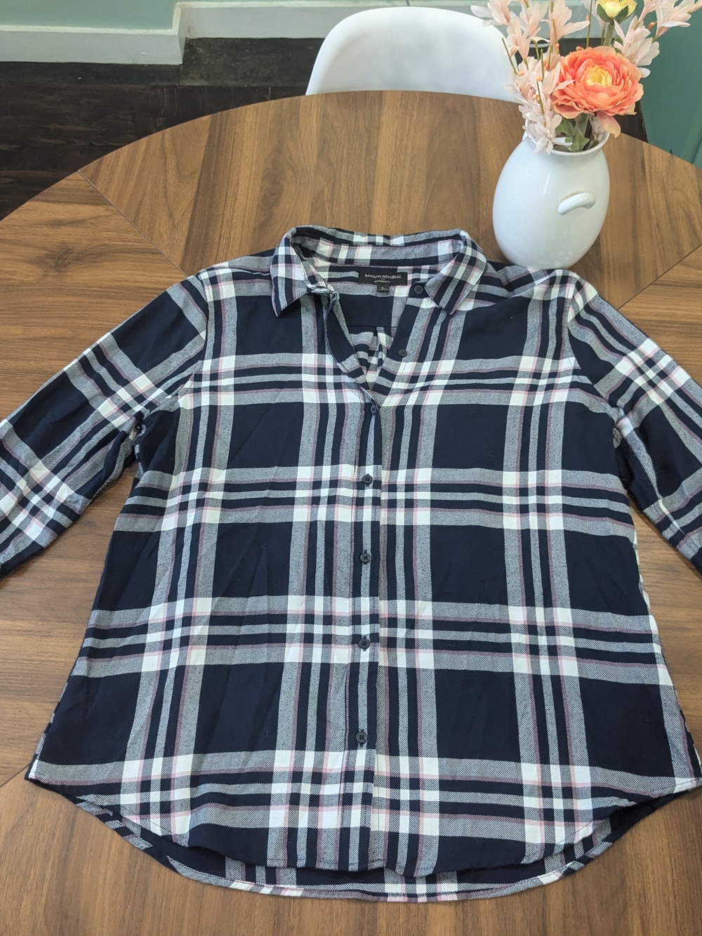 Banana Republic Navy and White Plaid Button-Down Shirt